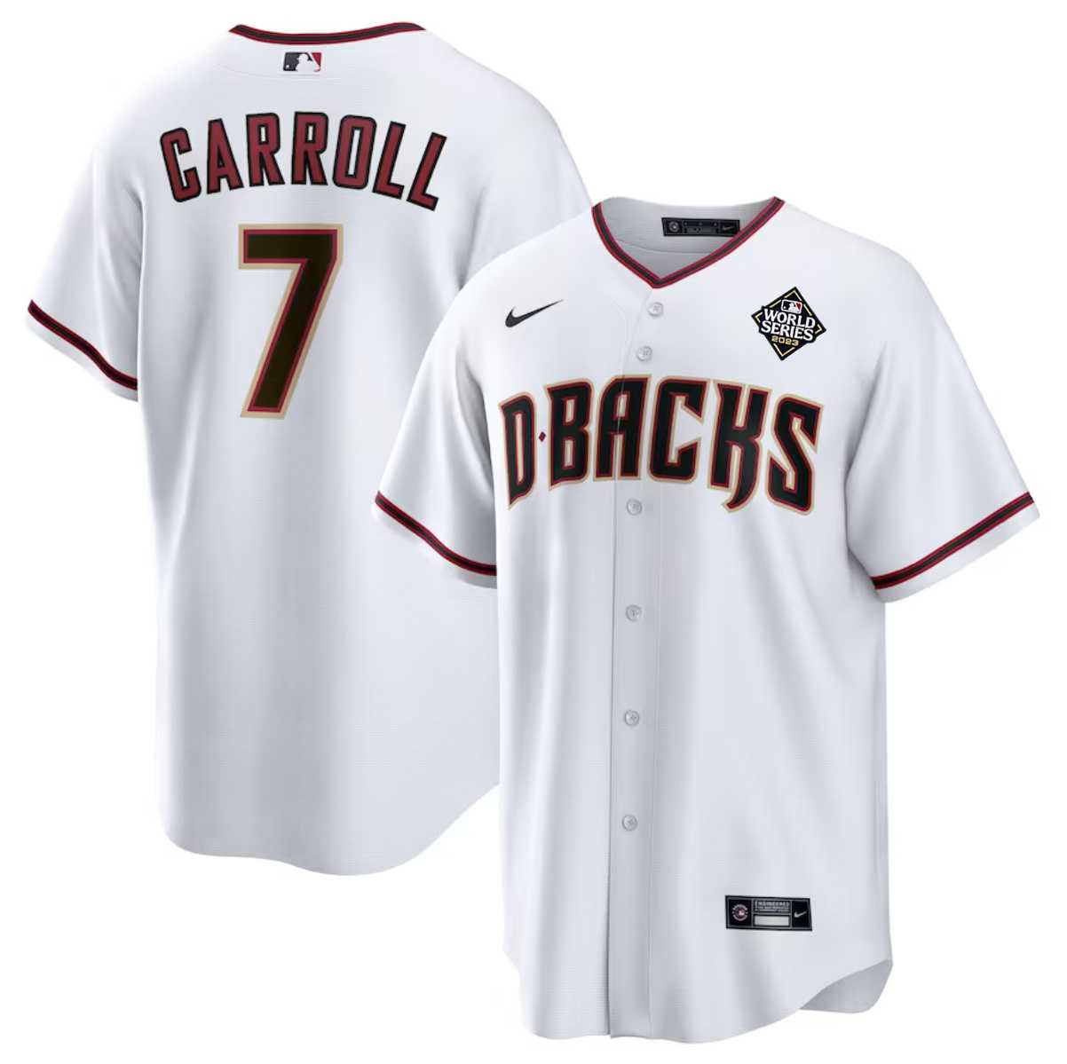 Mens Arizona Diamondbacks #7 Corbin Carroll White 2023 World Series Cool Base Stitched Jersey Dzhi